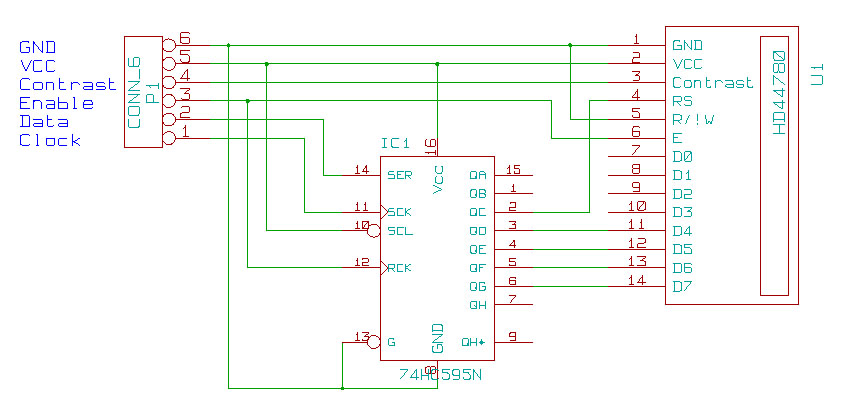 3 wire Shift Register 74HC595 LCD