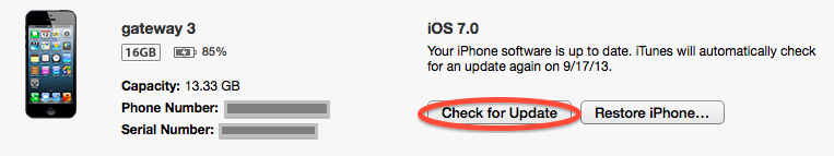 Update Button in iTunes