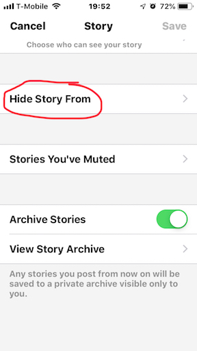 Messenger Hide Story From setting