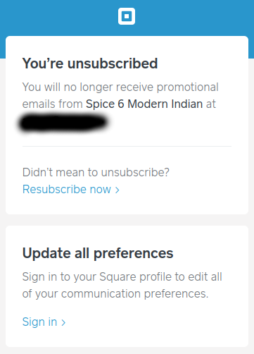 Square Spice 6 Modern Indian Spam unsubscribe