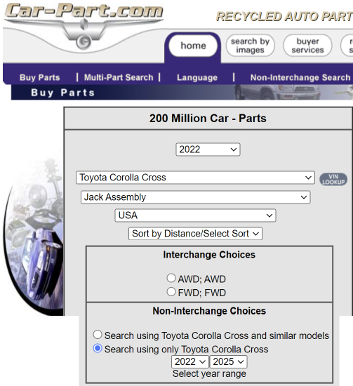 car-part.com toyota corolla cross jack assembly search