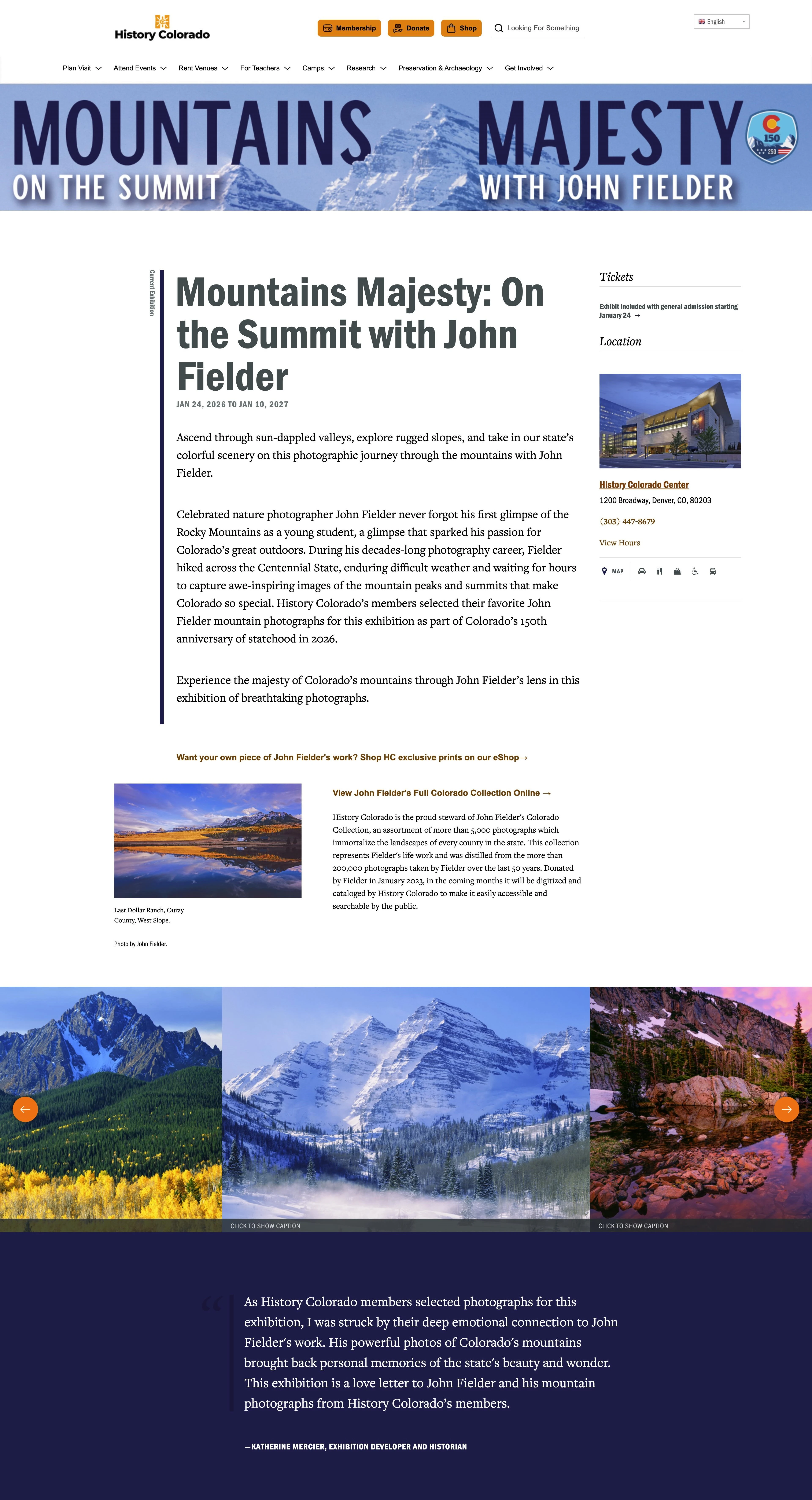 History Colorado Mountains Majesty exhibit page